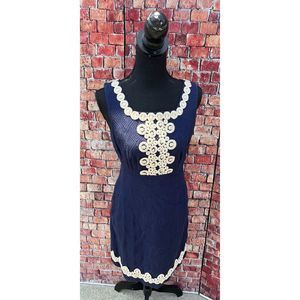 Lilly Pulitzer Adelson Jacquard Sheath Navy Blue Dress Gold Shimmery Embroidery